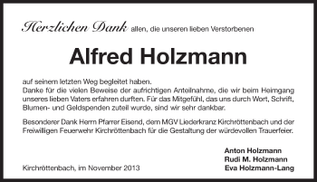 Traueranzeige von Alfred Holzmann von Pegnitz-Zeitung
